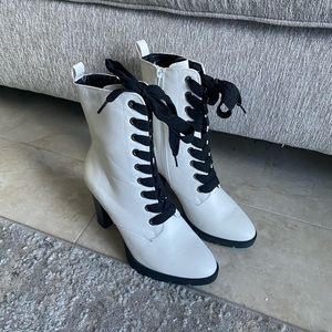 White heeled combat boots
